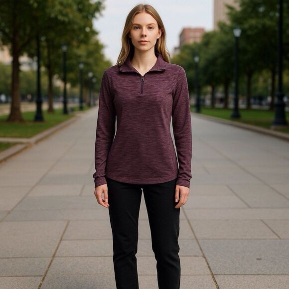 Columbia Womens Size Medium Purple Space Dye 1/4 Zip Pullover Knit Ruched Sleeve - Picture 10 of 10